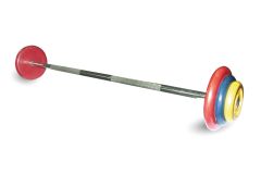 Штанга неразборная MB Barbell с цветными дисками, 25 мм, 50 кг MB-BarMW-C50