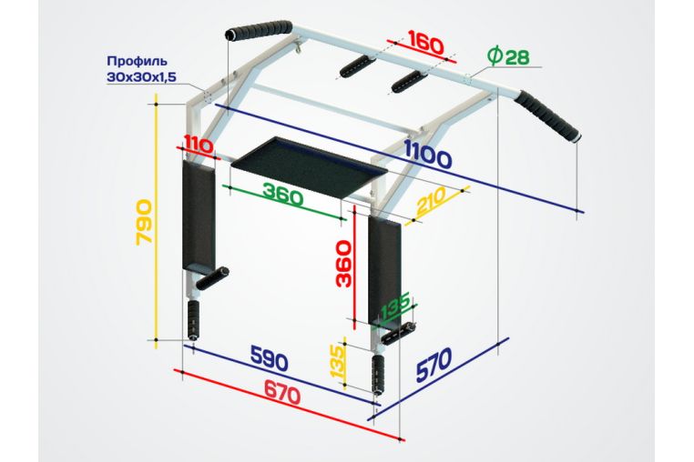 Турник 3в1 Sport Elite Стэнли разборный, белый ES-0662W фото 5