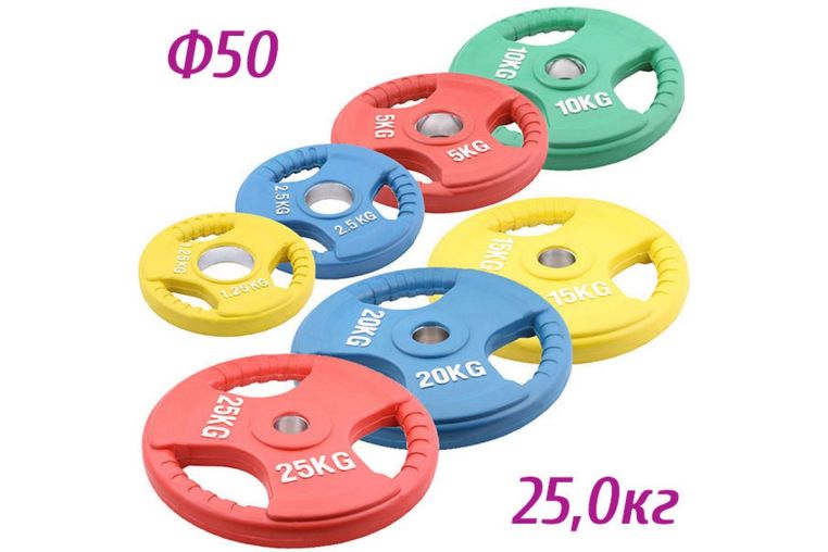 Блин обрезиненный d50 мм, Sportex 25 кг HKPL116-COLOR-d50 красный 